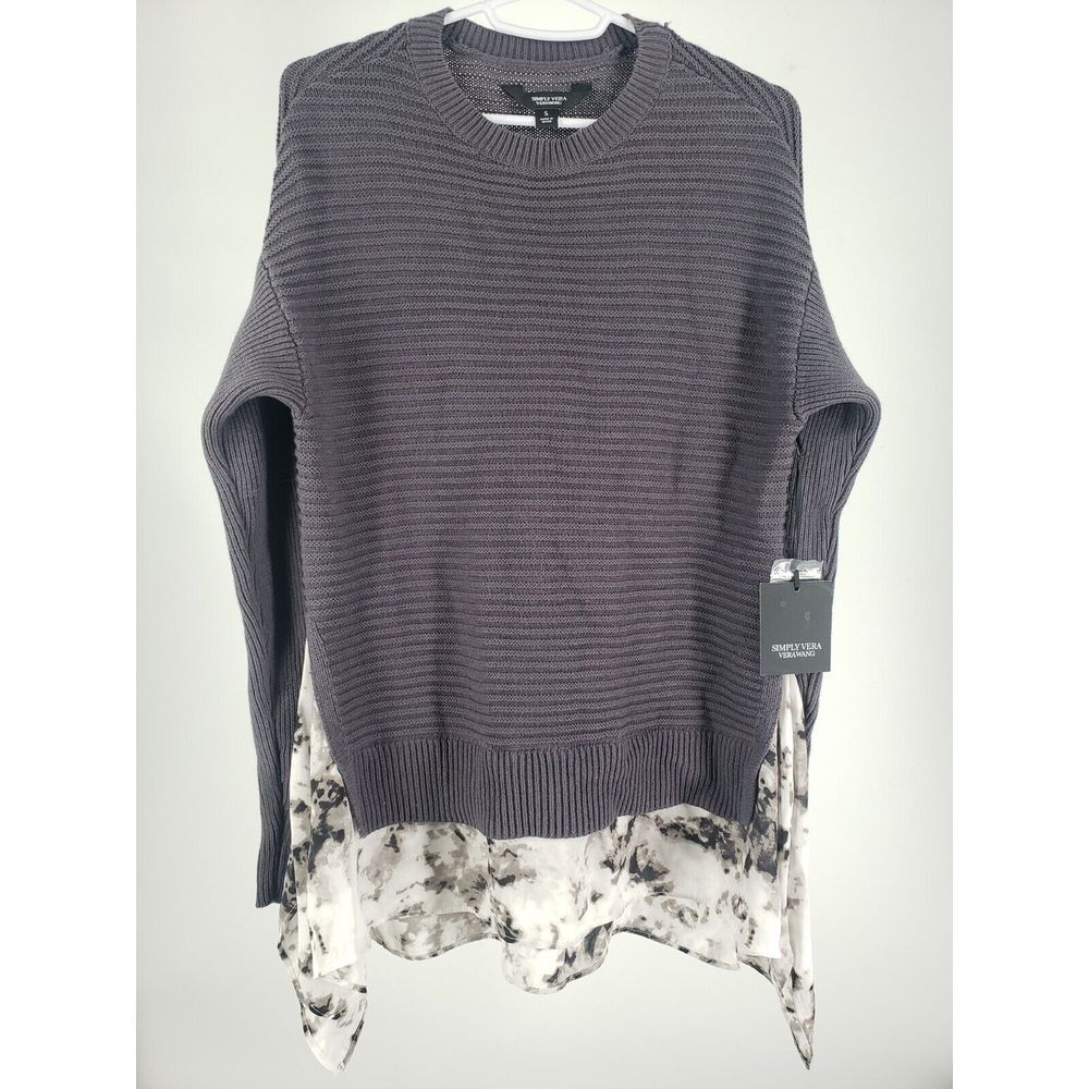New NWT Simply Vera Wang Size S Oversized Sweater Knitted Long Sleeve Floral